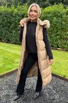 Biscuit Faux Fur Hooded Longline Padded Gilet