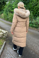 Biscuit Faux Fur Hooded Longline Padded Coat