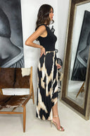 Multi Marble Print 2 In 1 Asymmetric Hem Pleated Midi Dress