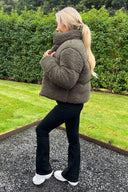 Khaki Teddy Panelled Short Coat