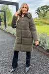 Khaki Teddy Panelled Long Coat