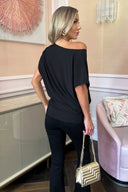 Black Asymmetric Draped Top