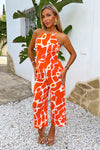 Orange Giraffe Print Strappy Racer Neck Jumpsuit