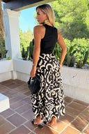 Black And Cream Abstract Print 2 In 1 Smock Midi Dress