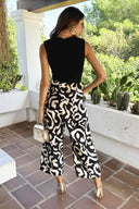 Black And Cream Abstract Print 2 In 1 Culotte Jumpsuit