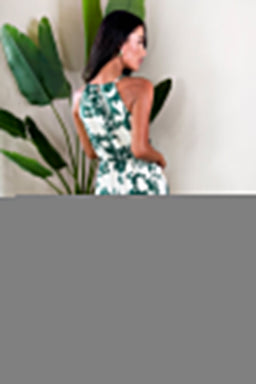 Multi Printed Frill Hem High Neck Midi Dress