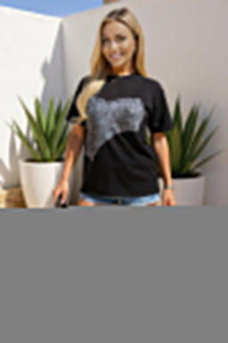 Black Graphic Grey Denim Print T-Shirt