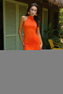 Burnt Orange Halter Neck Knot Skirt Midi Dress