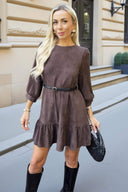 1754577806_Chocolate-Faux-Suede-3-4-Sleeve-Frill-Hem-Belted-Mini-Dress-1.jpg