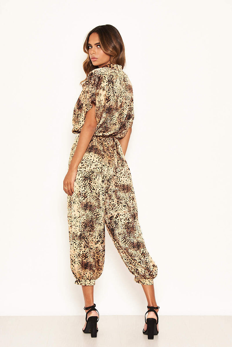 Animal Print Button Up Jumpsuit