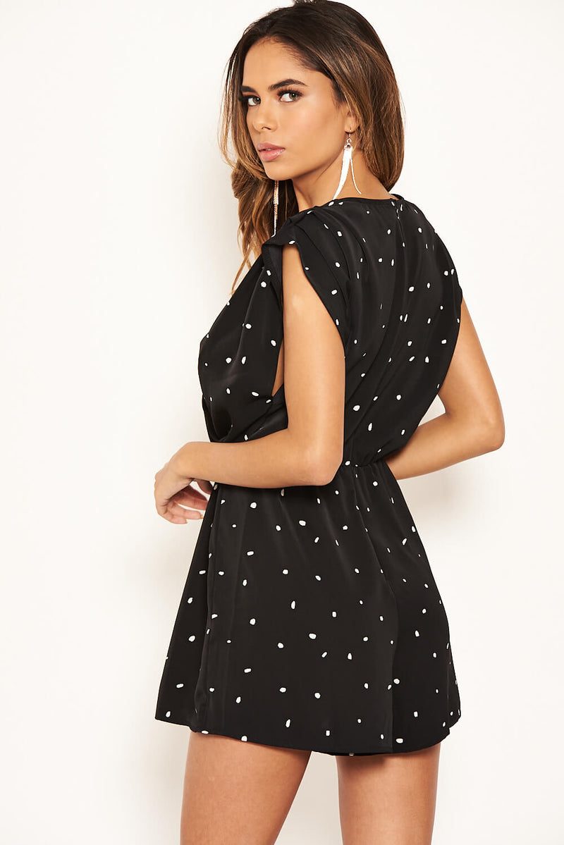 Black Spotty Wrap Playsuit