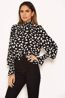 Black Patterned High Neck Top