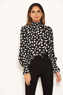 Black Patterned High Neck Top