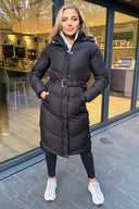 Black Belted Long Puffer Coat