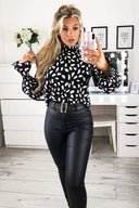 Black Patterned High Neck Top