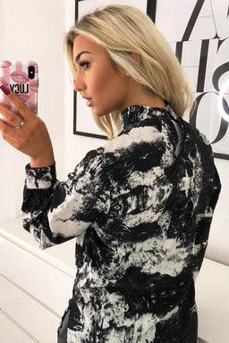 Black Printed High Neck Top
