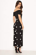 Black Spot Print Bardot Jumpsuit