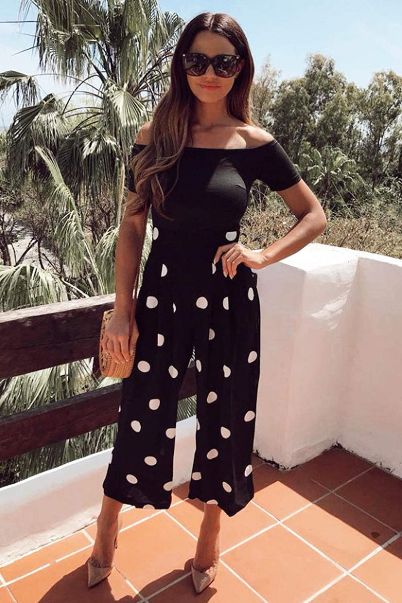 Black Spot Print Bardot Jumpsuit