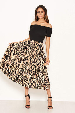 Black 2 In One Bardot Pleated Midi Dress