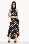 Black Polka Dot High Neck Wrap Dress