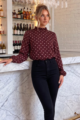Burgundy-Polka-Dot-Print-Long-Sleeve-Ruffle-Neck-Top-1.jpg