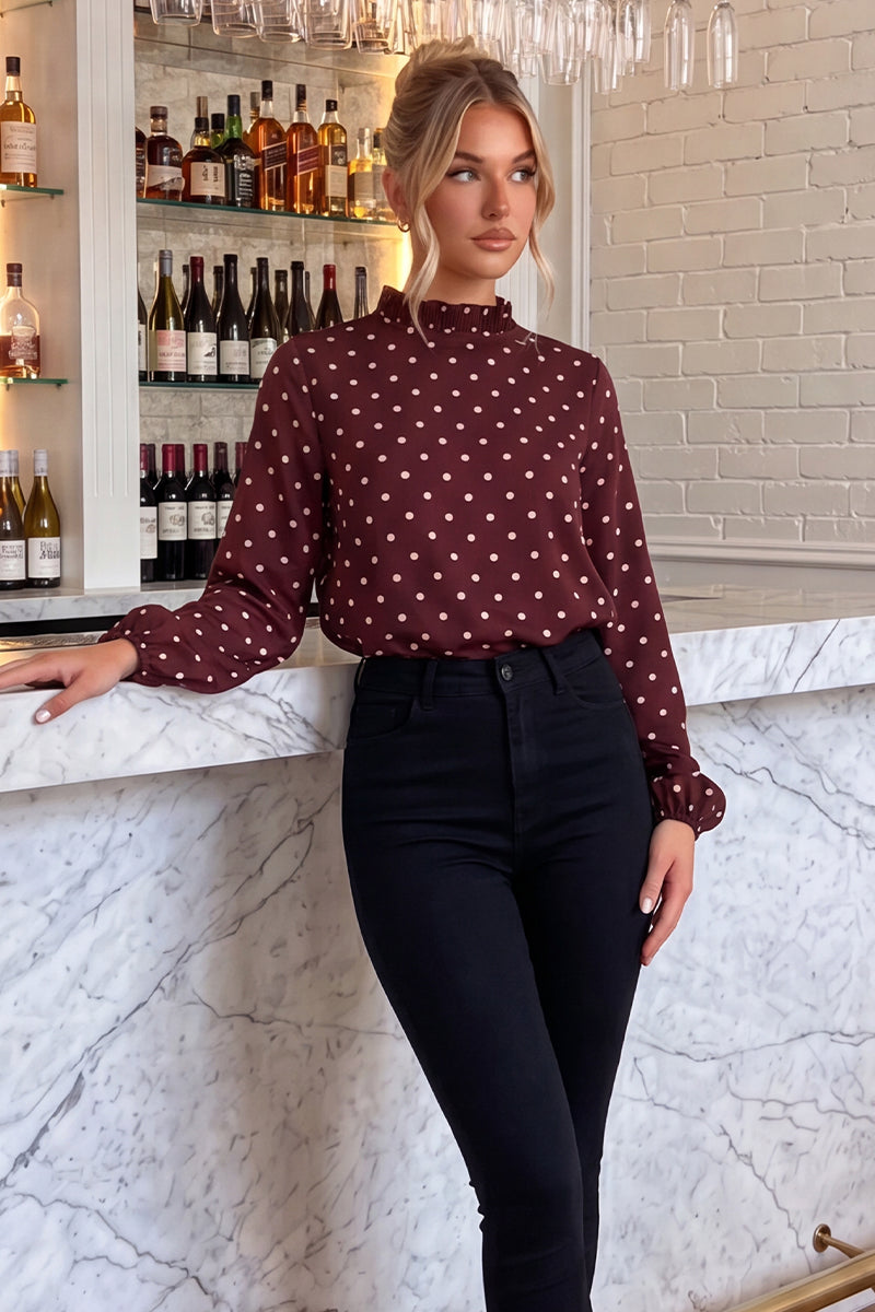 Burgundy-Polka-Dot-Print-Long-Sleeve-Ruffle-Neck-Top-1.jpg