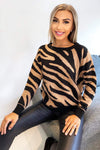 Camel and Black Zebra Knitted Jumper