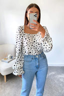 Cream Square Neck Printed Top