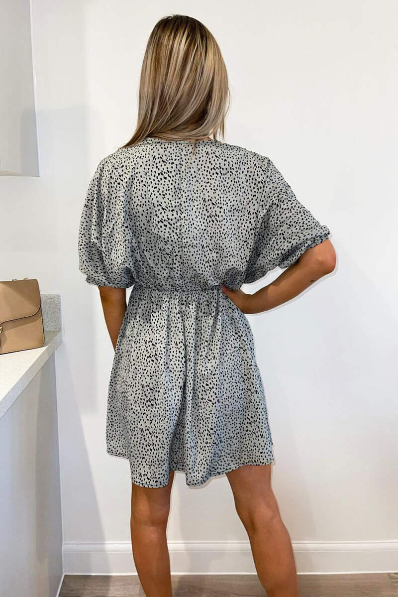 Duck Egg Spotted Drawstring Waist Dress