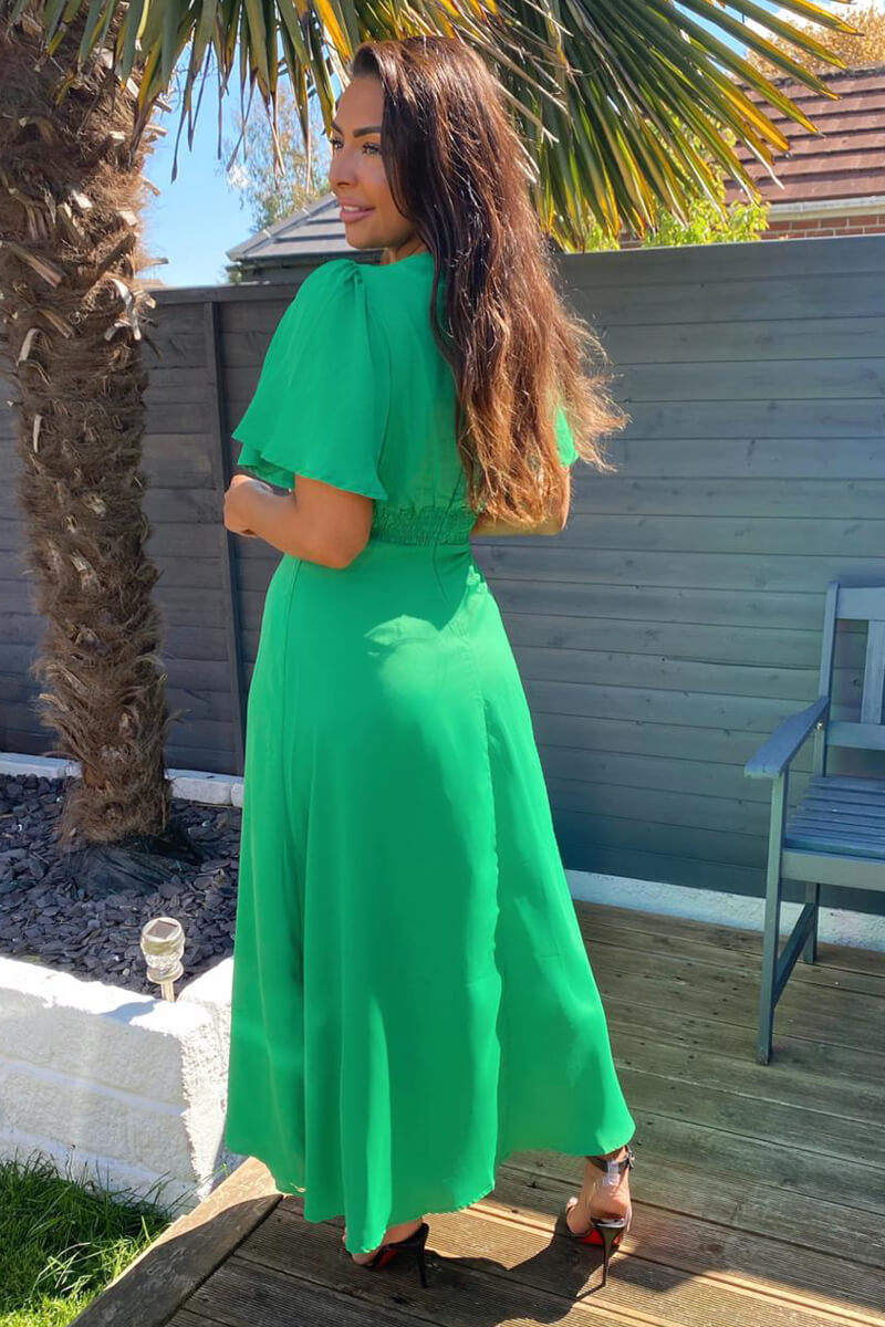 Green Gathered Waist Midi Dress