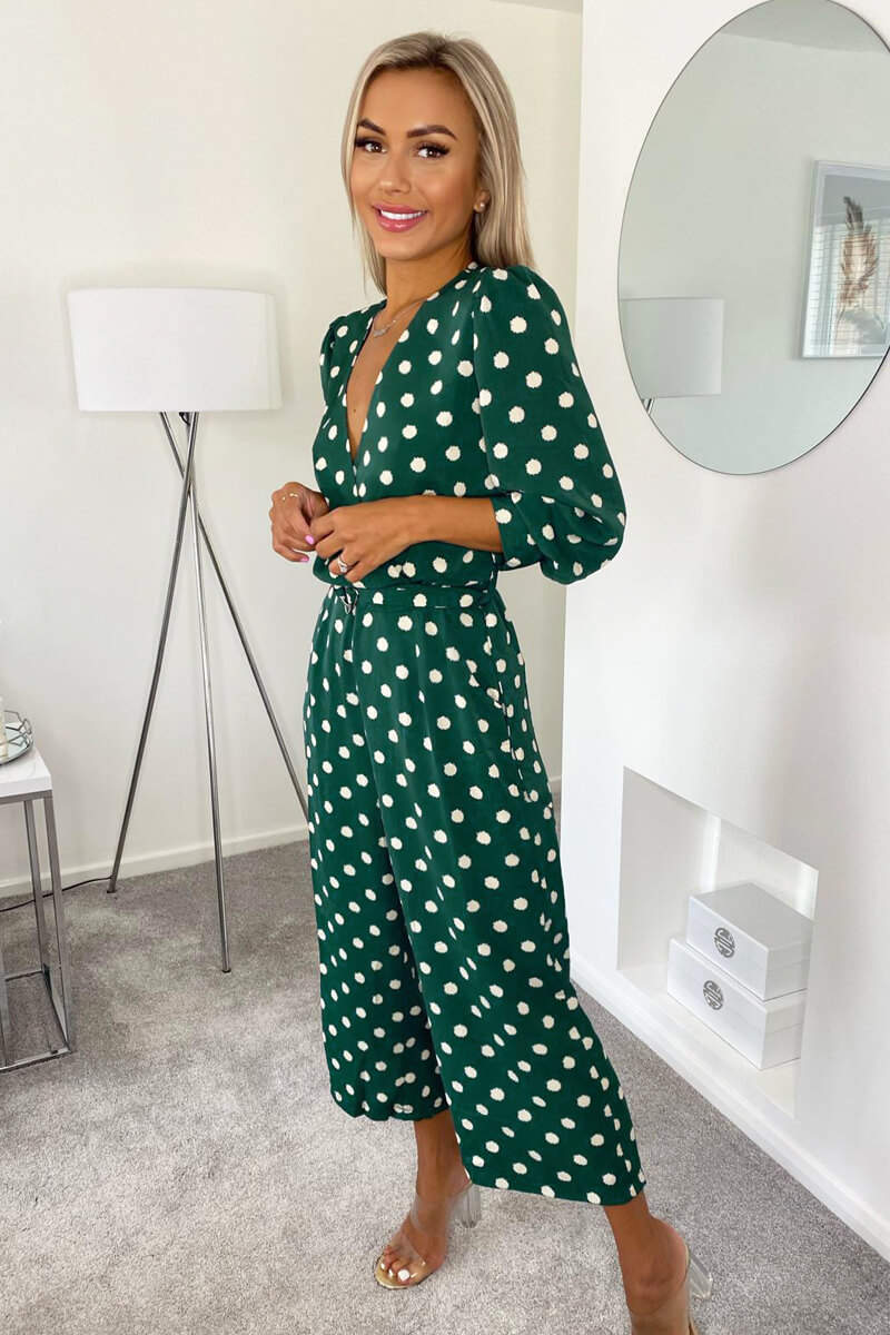 Green Spot Wrap Over Jumpsuit