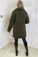 Khaki Teddy Faux Fur Coat With Collar