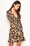 Leopard Print Frill Wrap Dress