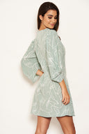 Mint Abstract Batwing Shift Dress