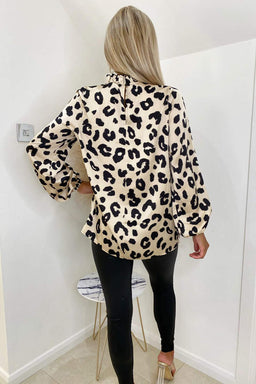 Multi Animal Print Ruffle High Neck Top