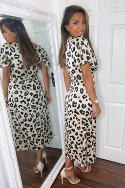 Multi Animal Printed Ruched Side Midi Dress