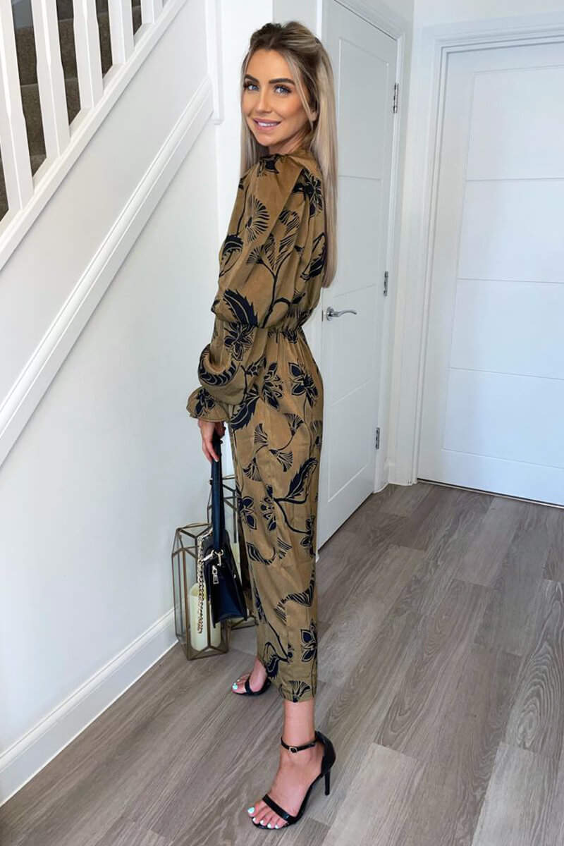 Multi Floral Printed Elasticated Sleeve Jumpsuit