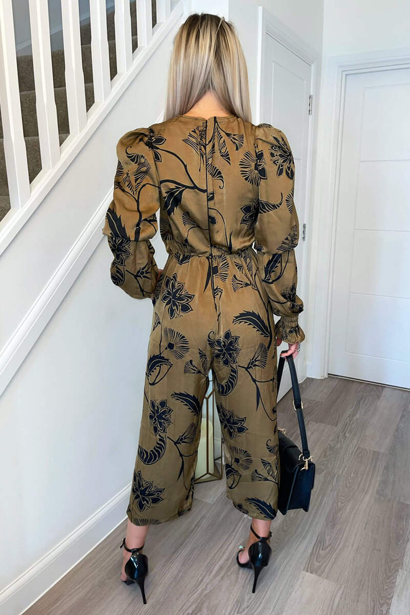 Multi Floral Printed Elasticated Sleeve Jumpsuit