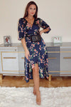 Navy Floral Print Maxi Wrap Dress