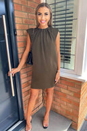 Olive Padded Shoulder Shift Dress