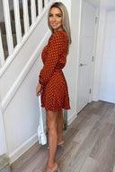 Rust Polka Dot Pleat Dress