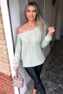 Sage Off The Shoulder Chunky Knit Jumper