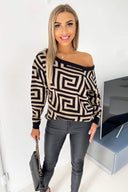 Stone Geo Off The Shoulder Knitted Jumper