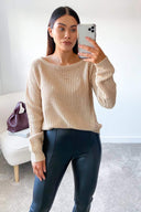 Stone Off The Shoulder Knitted Jumper