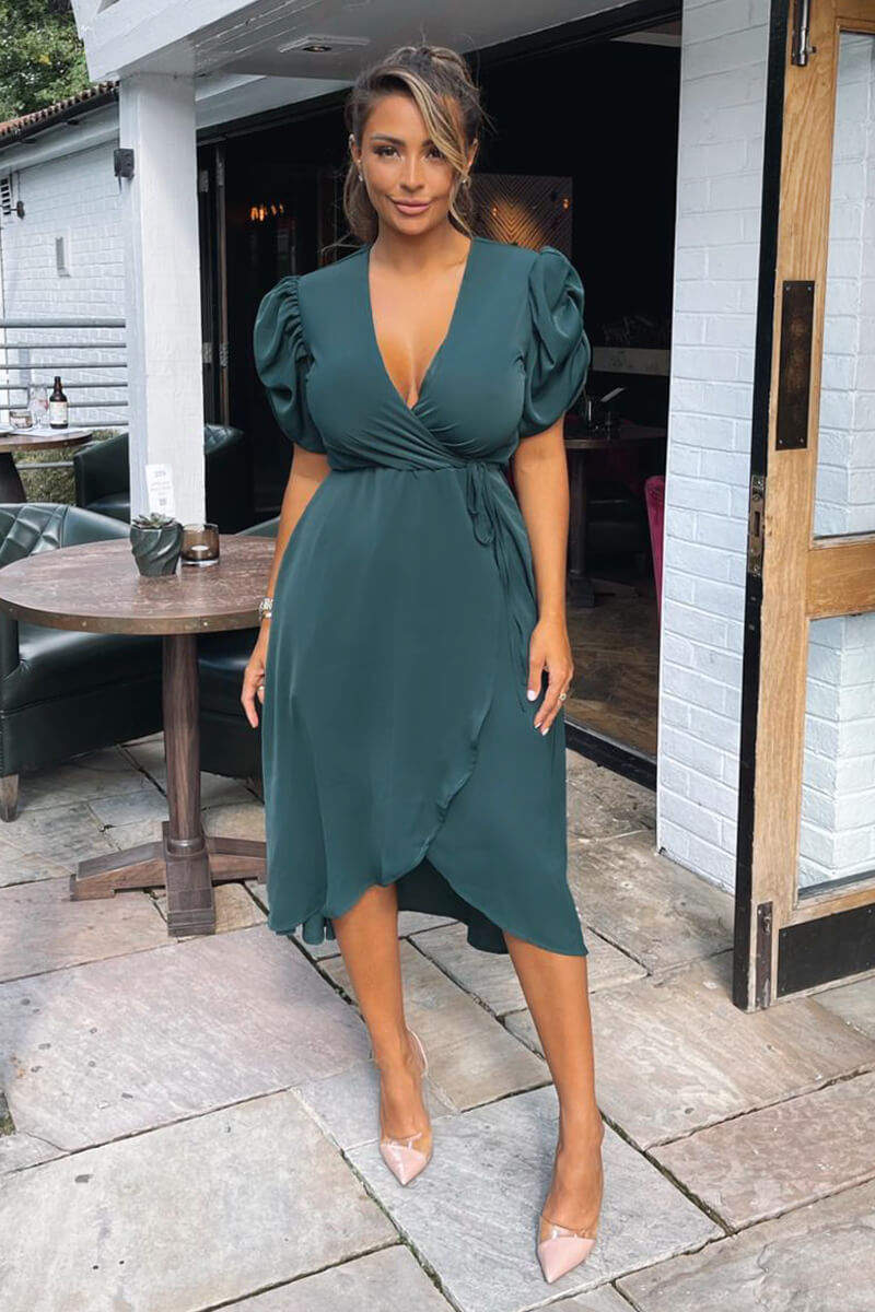dark green wrap dress Teal Over Tie Midi Black Clothing Nuoqi Victorian Dress for Size:LRG PT
