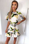 Cream Tropical Print Batwing frill dress