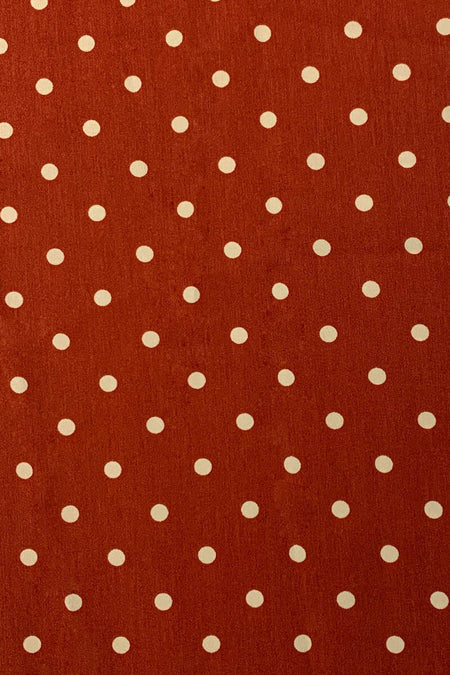 Rust Polka Dot Ruched Sleeve Midi Dress