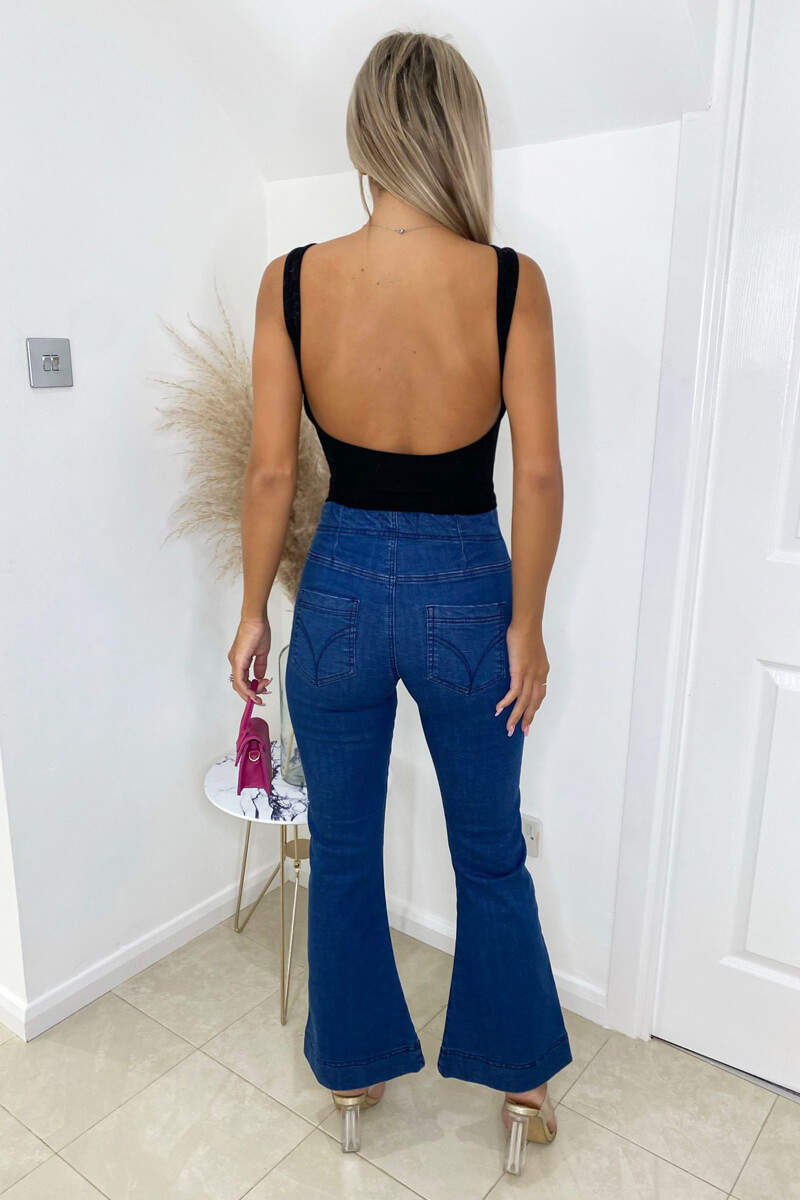 Mid Wash 4 Button Flare Jeans