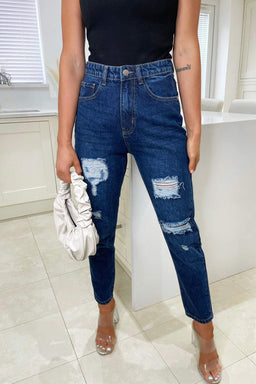 Dark Wash Ripped Mom Jeans