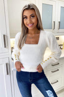 Cream Square Neck Fluffy Knitted Jumper
